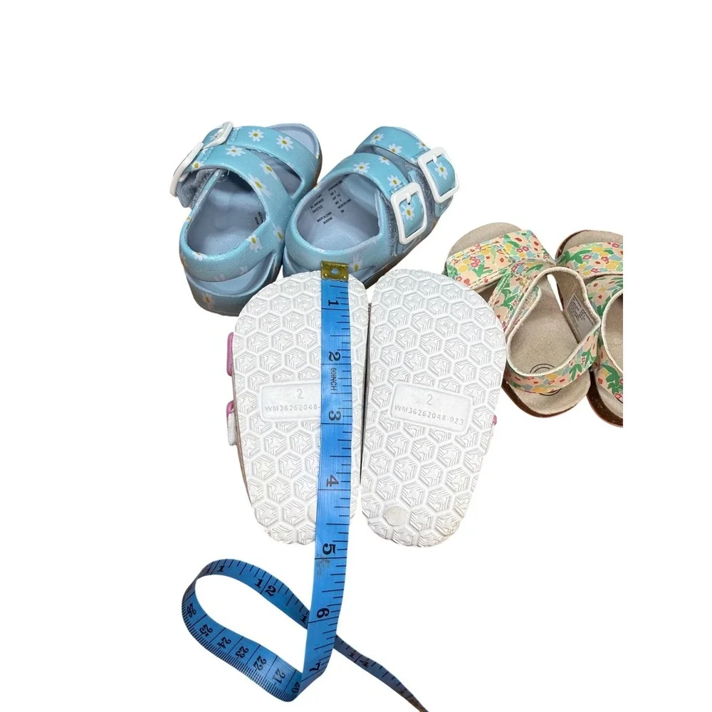 Wonder Nation‎ Infant Girls Floral Sandals Bundle 3 Pairs Size 2 Blue White Pink